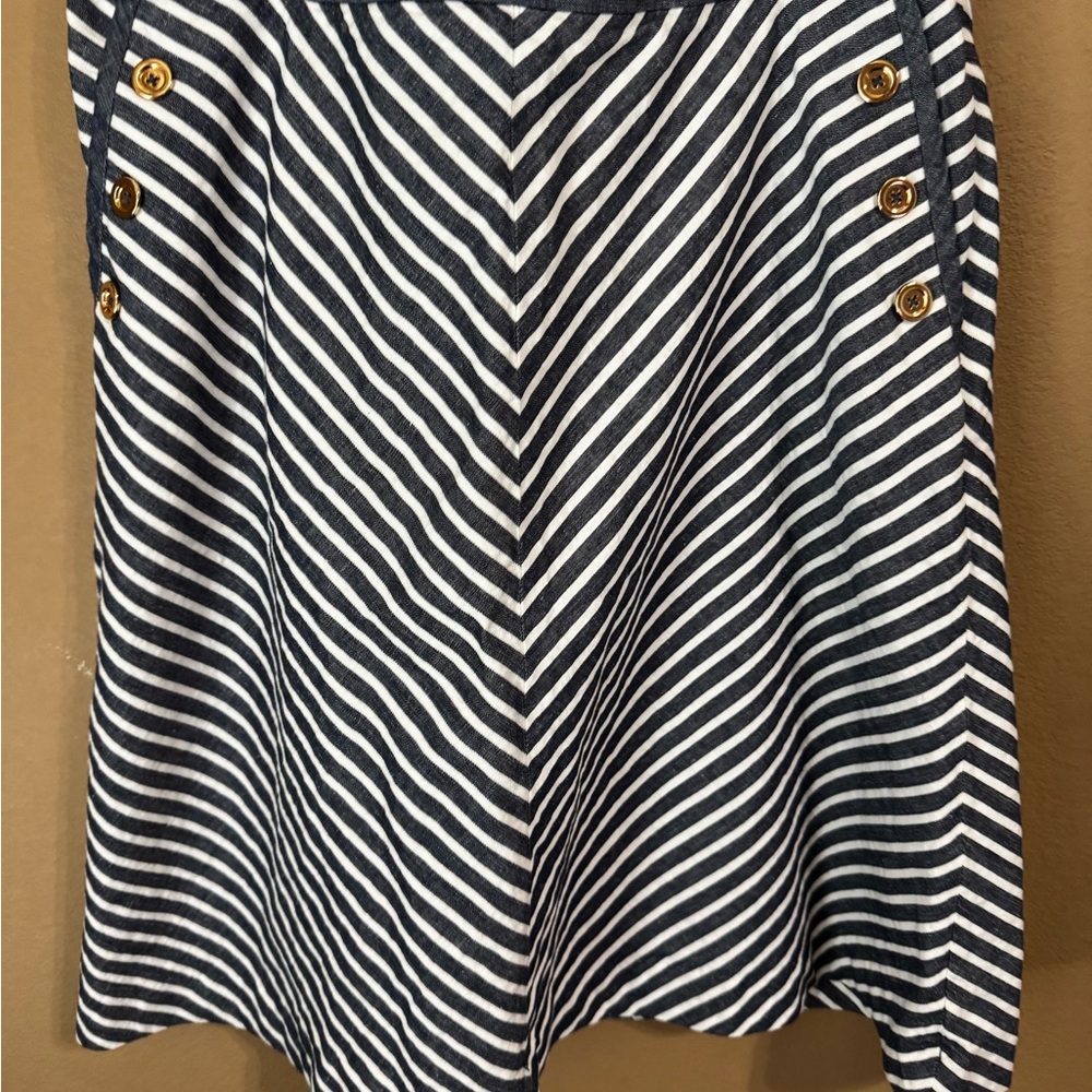 Jones New York Asymmetrical Striped Skirt - Navy and White